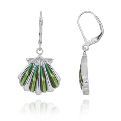 Sterling Silver Shell with Abalone Shell Lever Back Earrings