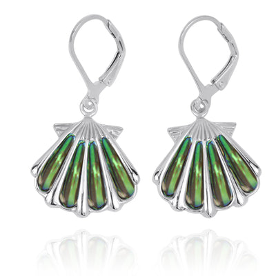 Sterling Silver Shell with Abalone Shell Lever Back Earrings
