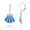 Sterling Silver Shell with Blue Opal Lever Back Earrings