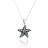 Sterling Silver Starfish Pendant Necklace with Marcasite and Round Blue Opal
