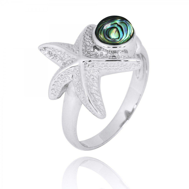 Sterling Silver Starfish Ring with Round Abalone Shell