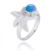 Sterling Silver Starfish Ring with Round Blue Opal