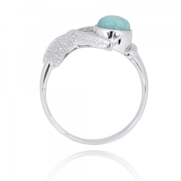 Sterling Silver Starfish Ring with Round Larimar