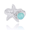 Sterling Silver Starfish Ring with Round Larimar