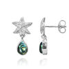 Sterling Silver Starfish Stud Earrings with Round Abalone Shell and Teardrop White Topaz