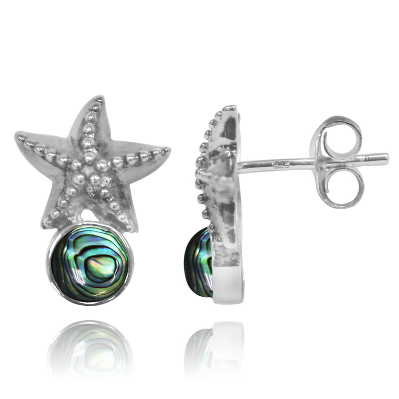 Sterling Silver Starfish Stud Earrings with Round Abalone Shell