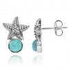 Sterling Silver Starfish Stud Earrings with Round Larimar