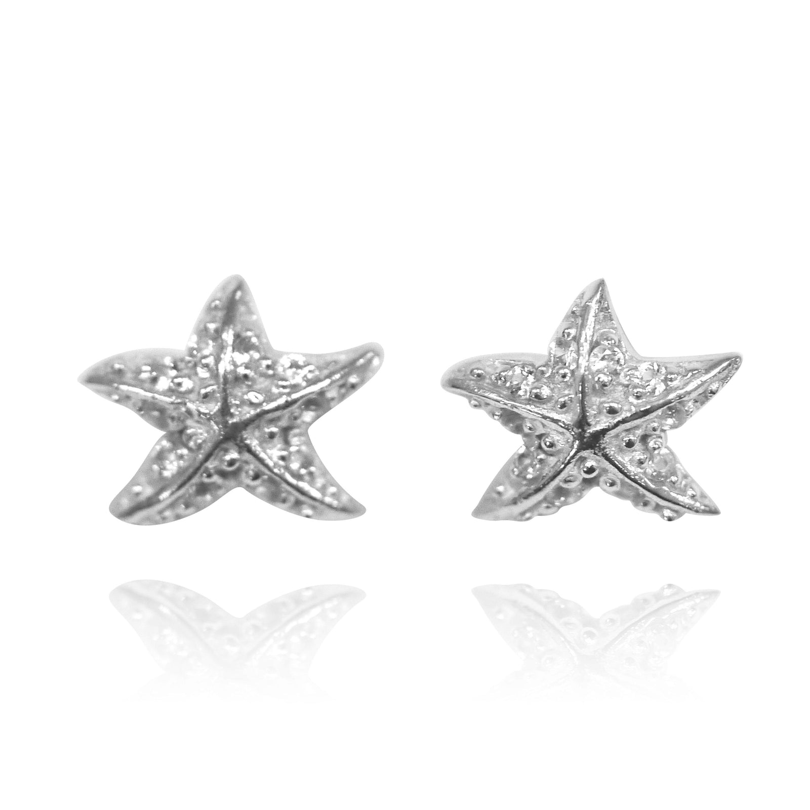 Sterling Silver Starfish Stud Earrings with White Topaz