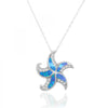 Sterling Silver Starfish with Blue Opal and CZ Pendant Necklace