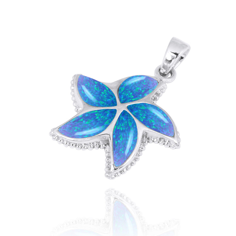 Sterling Silver Starfish with Blue Opal Pendant Necklace