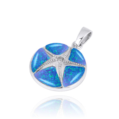 Sterling Silver Starfish with Crystal and Blue Opal Pendant Necklace