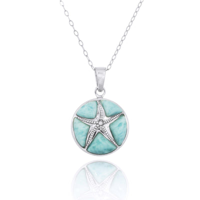 Starfish Necklace with Crystal and Larimar - Miami