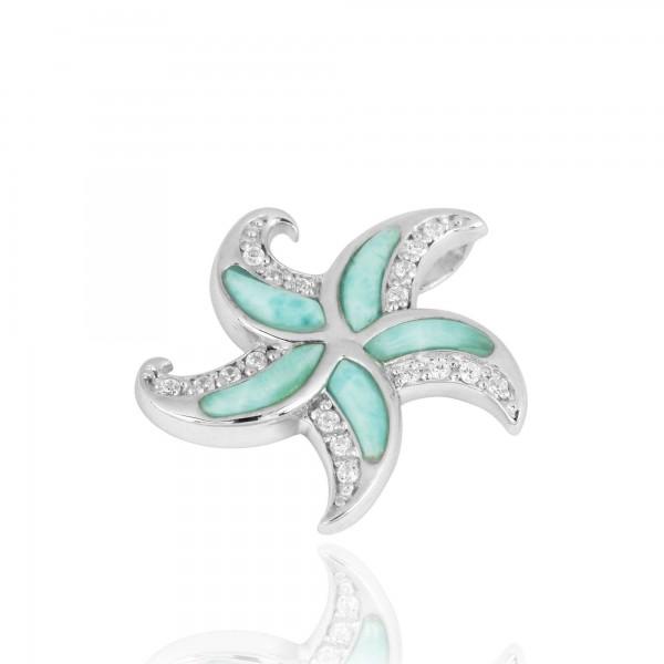 Sterling Silver Starfish Pendant Necklace with Larimar and CZ Pendant