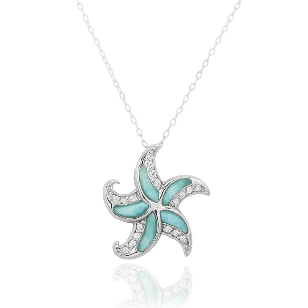 Sky Blue Larimar & Sterling Silver Starfish Pendant Necklace main image 1