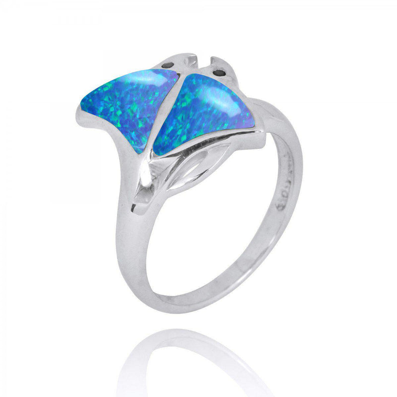Sterling Silver Stingray Ring with Blue Opal and Black Spinel