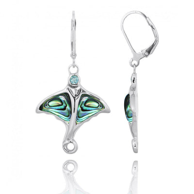 Sterling Silver Stingray with Blue Opal and Swiss Blue Topaz Lever Back Earrings