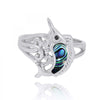 Sterling Silver Swordfish Ring with Abalone Shell and Black Spinel