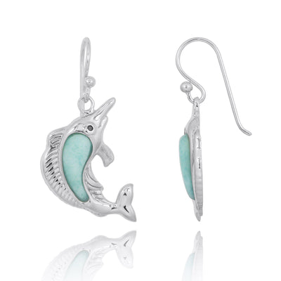 Swordfish with Larimar French Wire Earrings