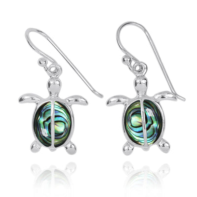 Sterling Silver Turtle French Wire Earrings with 2 Abalone Shell Stones