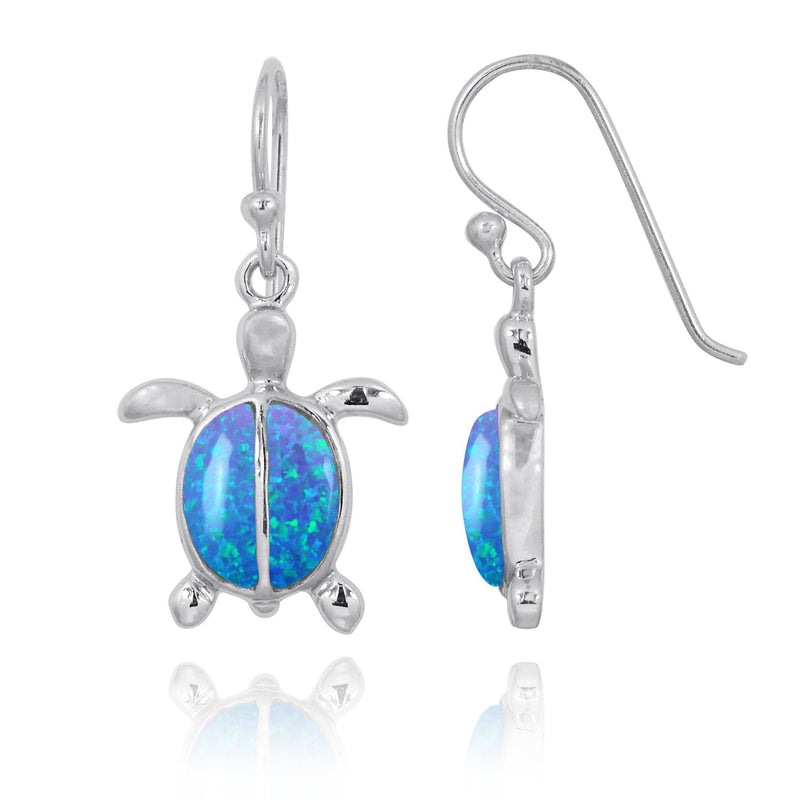 Sterling Silver Turtle Earrings with 2 Blue Opal Stones