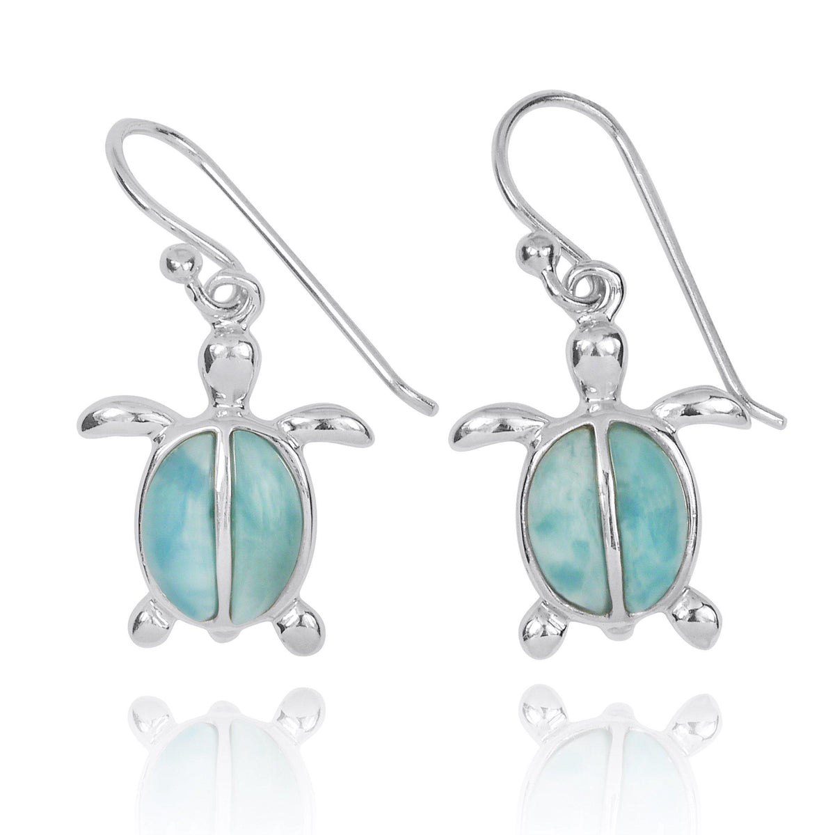 Sterling Silver Turtle French Wire Earrings with 2 Larimar Stones