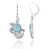Sterling Silver Turtle Hatchling with Larimar Lever Back Earrings