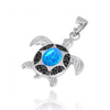 Turtle Pendant Necklace with Blue Opal and Black Spinel