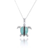 Sterling Silver Turtle Pendant Necklace with Larimar and Black Spinel