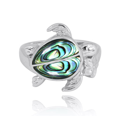 Sterling Silver Turtle Ring with 2 Abalone Shell Stones