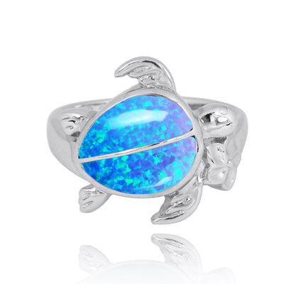 Sterling Silver Turtle Ring with 2 Blue Opal Stones