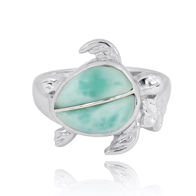 Sterling Silver Turtle Ring with 2 Larimar Stones