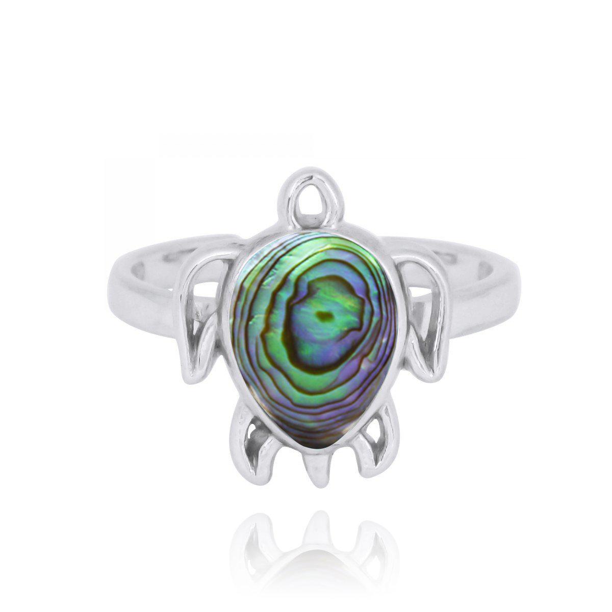 Sterling Silver Turtle Ring with Abalone Shell