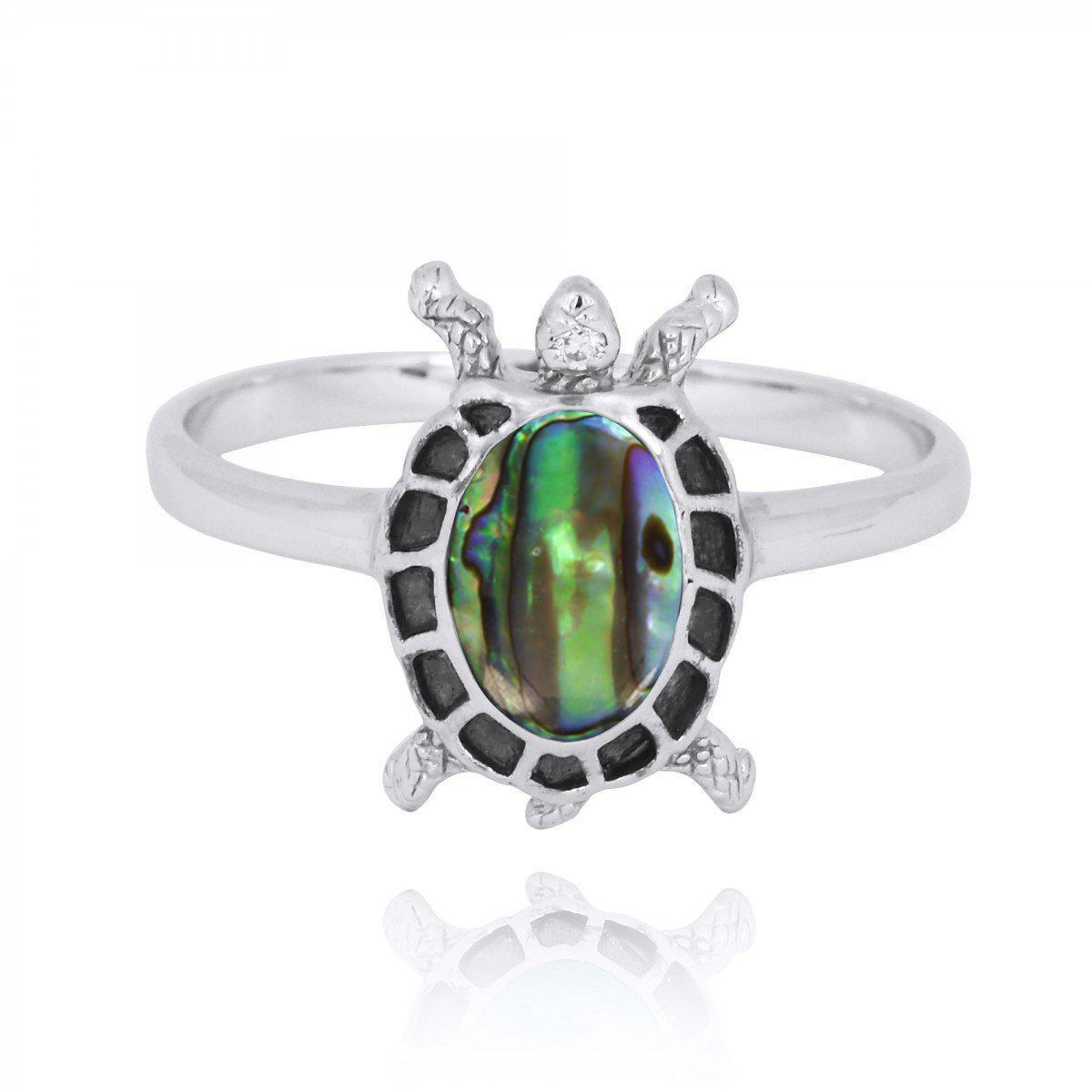 Sterling Silver Turtle Ring with Abalone Shell