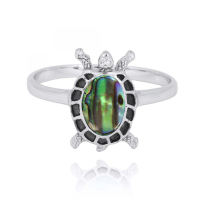 Sterling Silver Turtle Ring with Abalone Shell