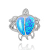 Sterling Silver Turtle Ring with Blue Opal and White CZ