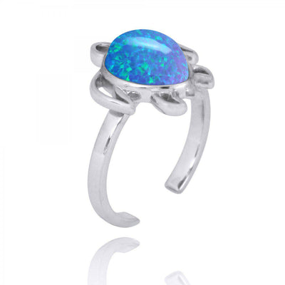 Sterling Silver Turtle Ring with Blue Opal