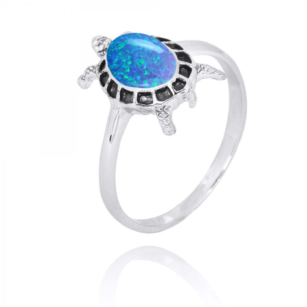 Sterling Silver Turtle Ring with Blue Opal