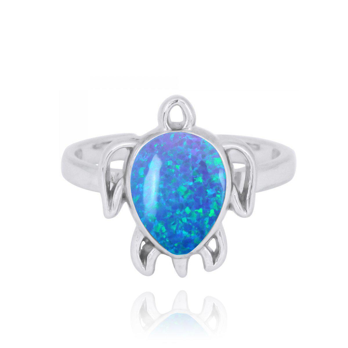 Sterling Silver Turtle Ring with Blue Opal