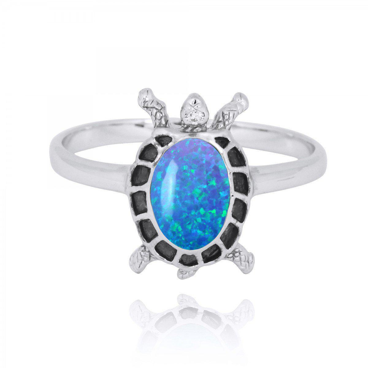 Sterling Silver Turtle Ring with Blue Opal