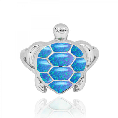 Sterling Silver Turtle Ring with Blue Opal