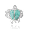 Sterling Silver Turtle Ring with Larimar and White CZ