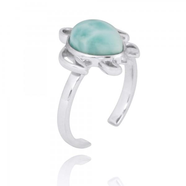 Sterling Silver Turtle Ring with Larimar