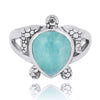Sterling Silver Turtle Ring with Teardrop Larimar