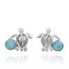 Sterling Silver Turtle Stud Earrings with Round Larimar