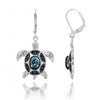 Sterling Silver Turtle Earrings with Abalone Shell and Black Spinel