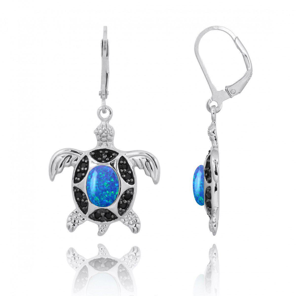 Sea Turtle Earrings with Blue Opal and Black Spinel
