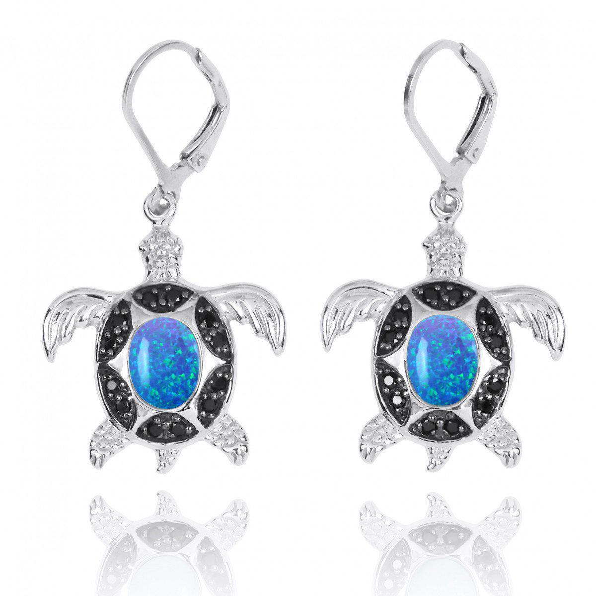 Sea Turtle Earrings with Blue Opal and Black Spinel