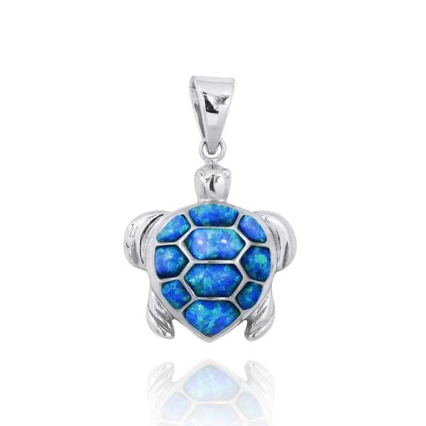 Sterling Silver Turtle with Blue Opal Pendant Necklace