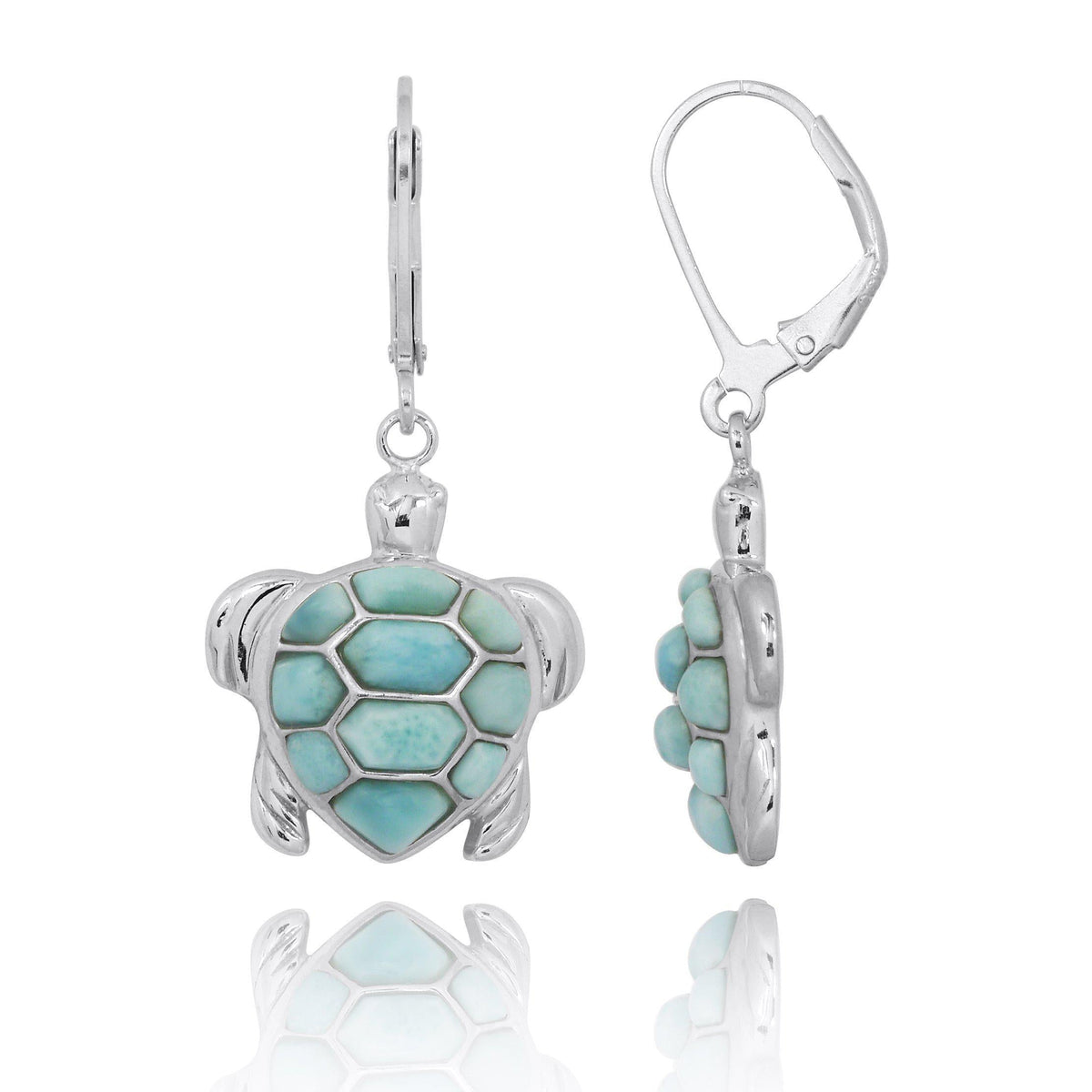 Caribbean Larimar Sea Turtle Earrings - Miami