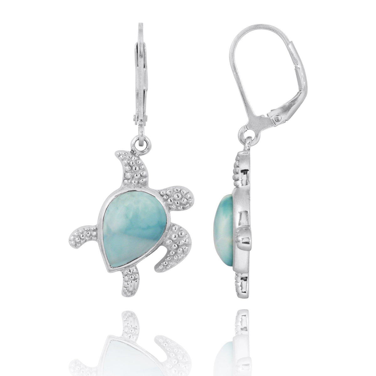 Sterling Silver Turtle Earrings with Larimar